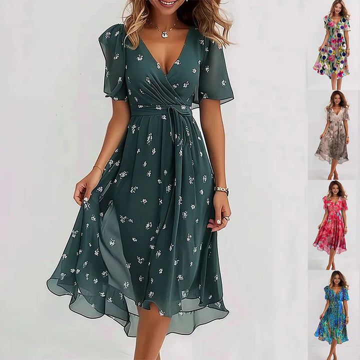 Lynette™ Elegant Short Sleeve Chiffon Dress