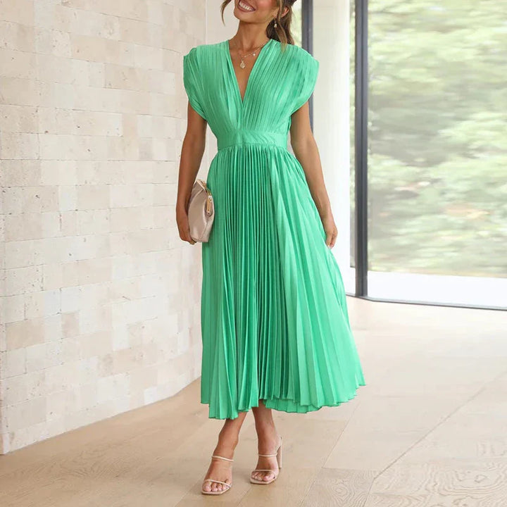 Adele™ Maxi Dress with V-Neck and Pleats