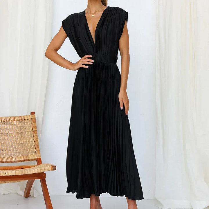 Adele™ Maxi Dress with V-Neck and Pleats