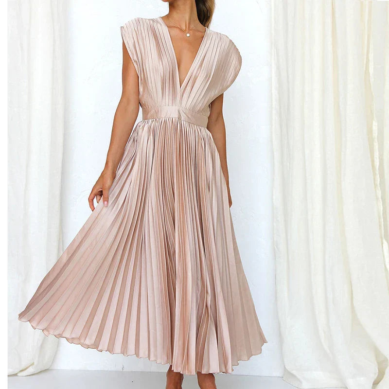 Adele™ Maxi Dress with V-Neck and Pleats