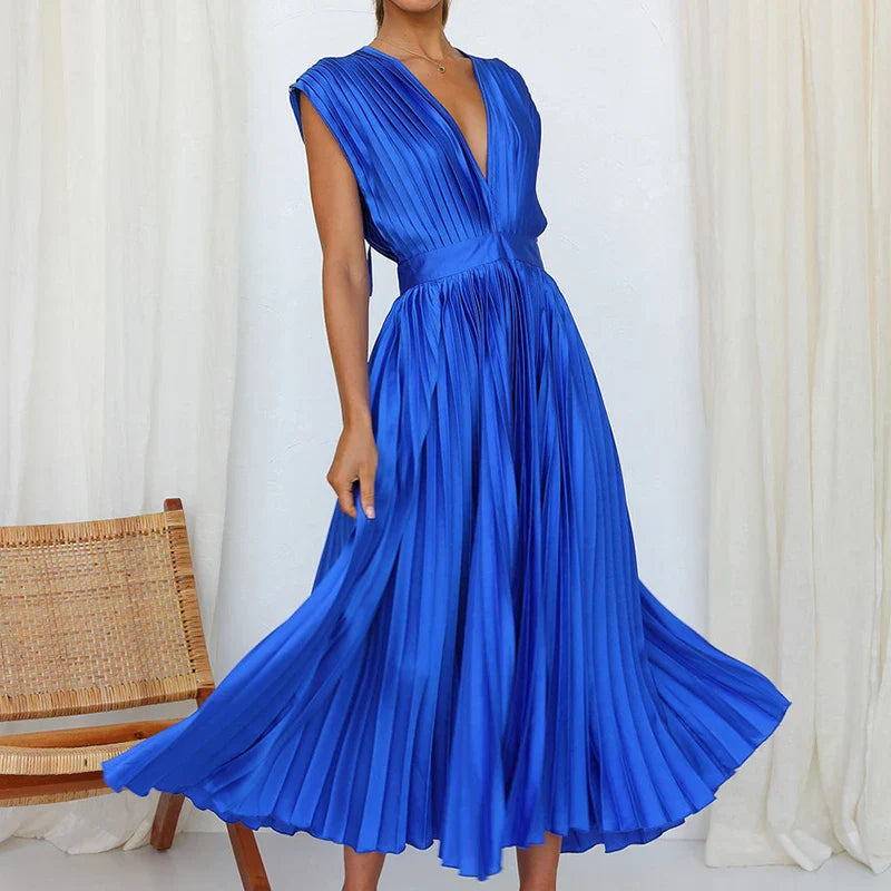 Adele™ Maxi Dress with V-Neck and Pleats