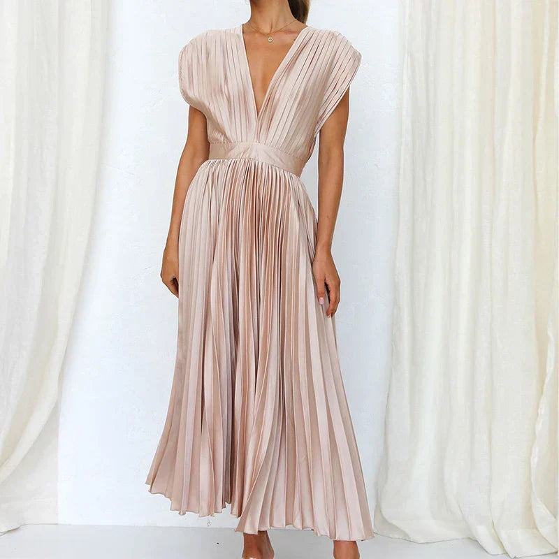 Adele™ Maxi Dress with V-Neck and Pleats