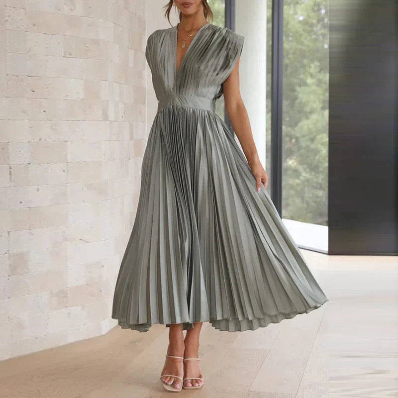 Adele™ Maxi Dress with V-Neck and Pleats