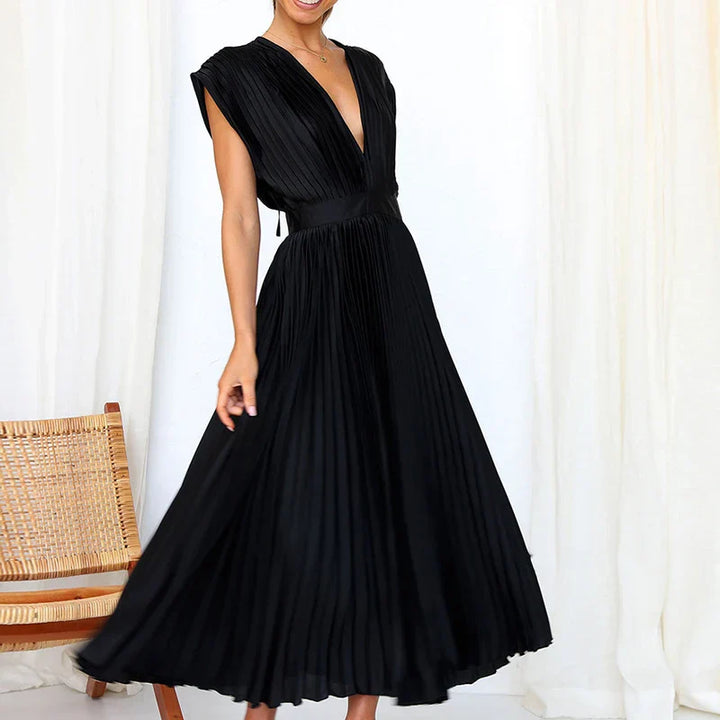 Adele™ Maxi Dress with V-Neck and Pleats