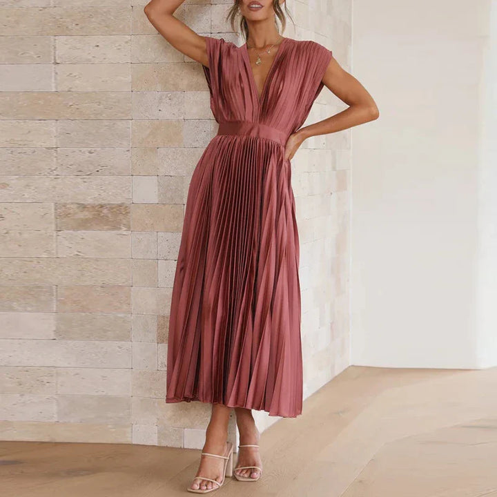 Adele™ Maxi Dress with V-Neck and Pleats