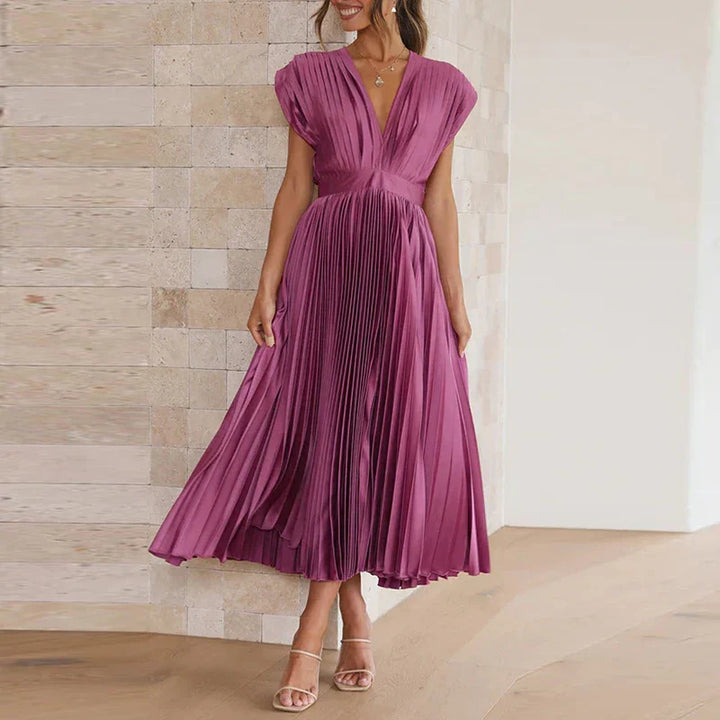 Adele™ Maxi Dress with V-Neck and Pleats