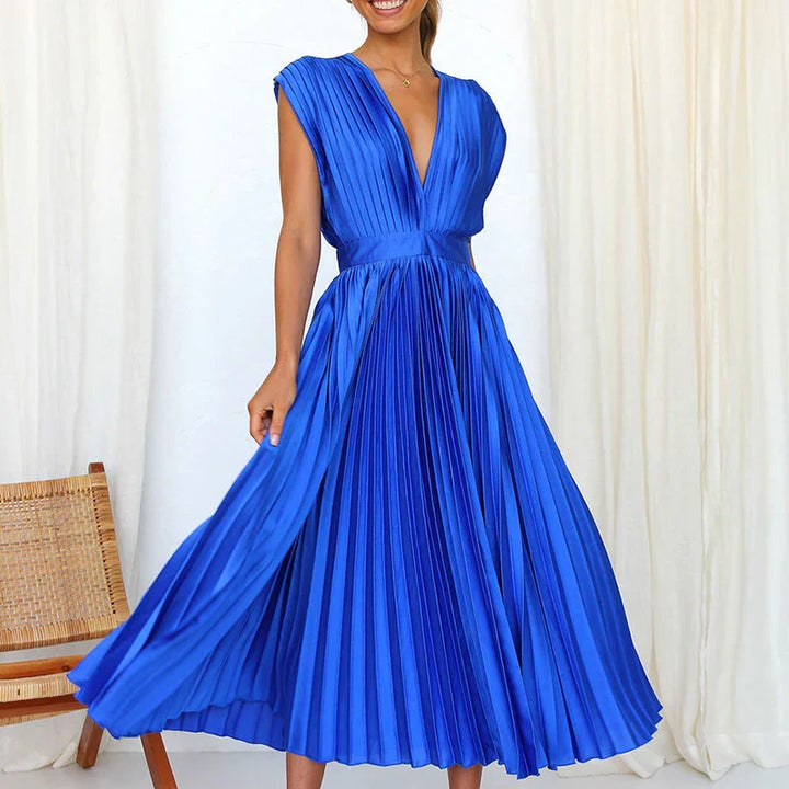 Adele™ Maxi Dress with V-Neck and Pleats