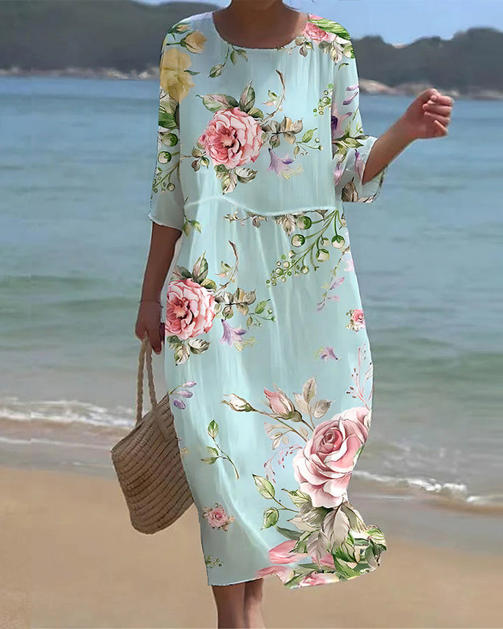 Rowena™ Elegant Tummy-Covering Floral Dress