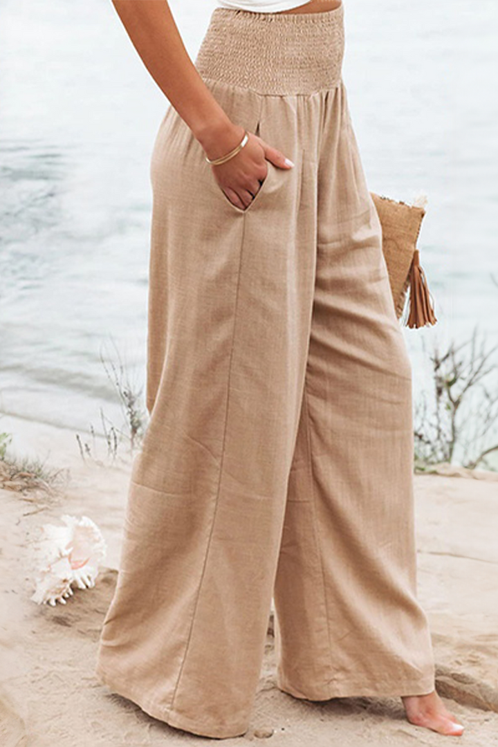 Milda™ High-Waist Cotton Linen Palazzo Trousers