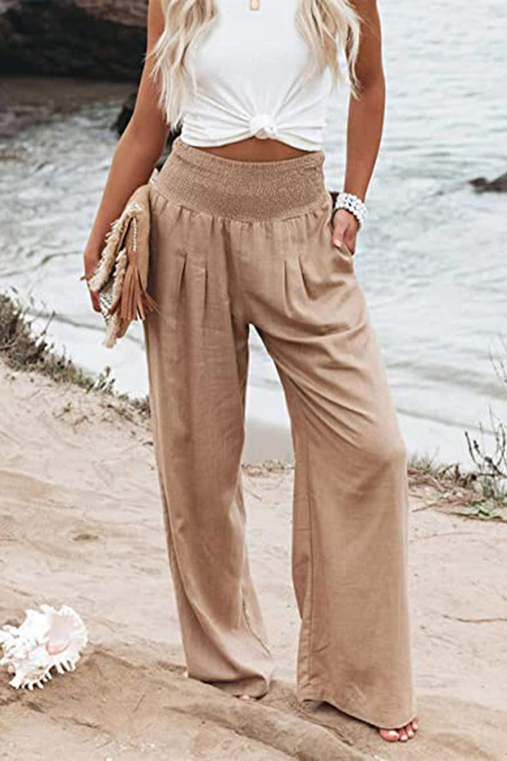 Milda™ High-Waist Cotton Linen Palazzo Trousers