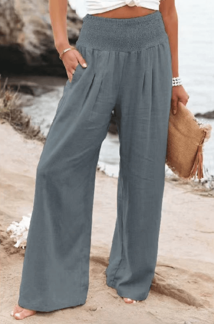 Milda™ High-Waist Cotton Linen Palazzo Trousers