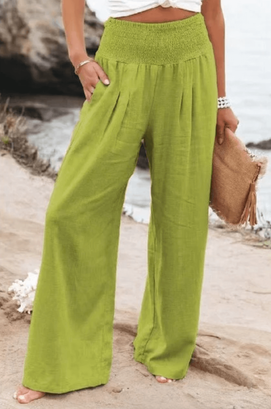 Milda™ High-Waist Cotton Linen Palazzo Trousers