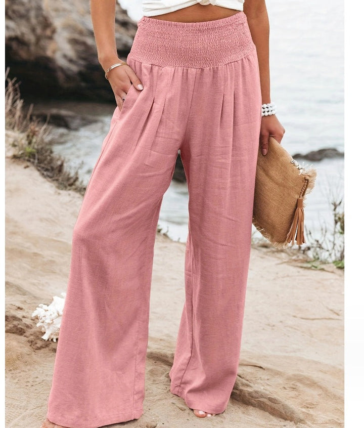 Milda™ High-Waist Cotton Linen Palazzo Trousers