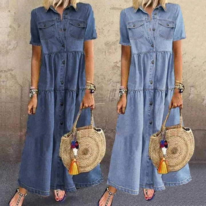 Ariella™ Vintage Denim Style Maxi Dress