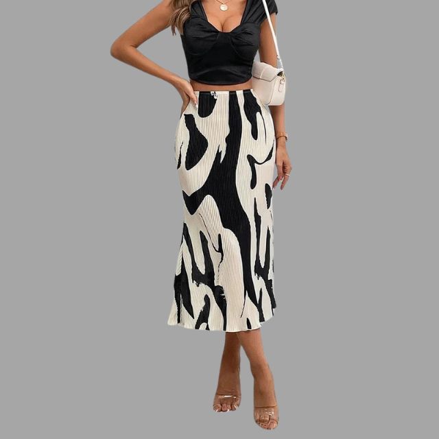 Esmeralda™ Pleated midi skirt with abstract print