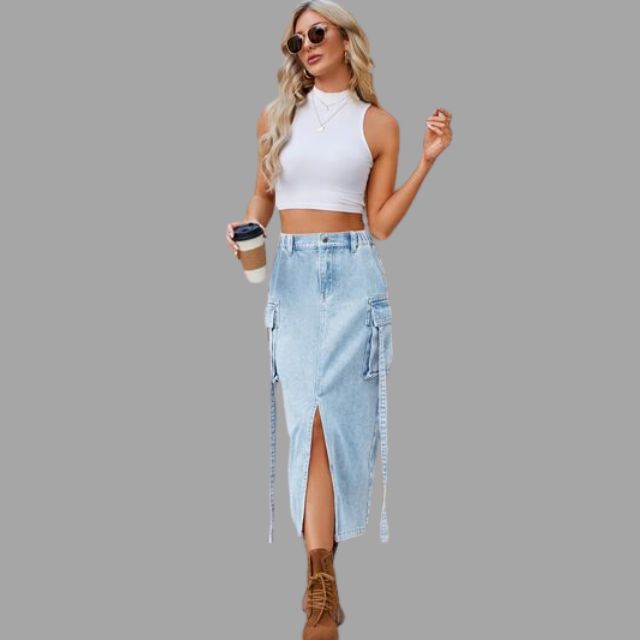 Colleen™ High-waisted denim skirt