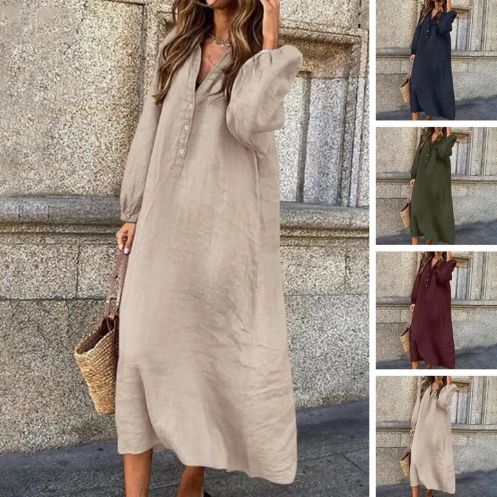 Gelina™ Loose Fit Long Sleeve Midi Dress