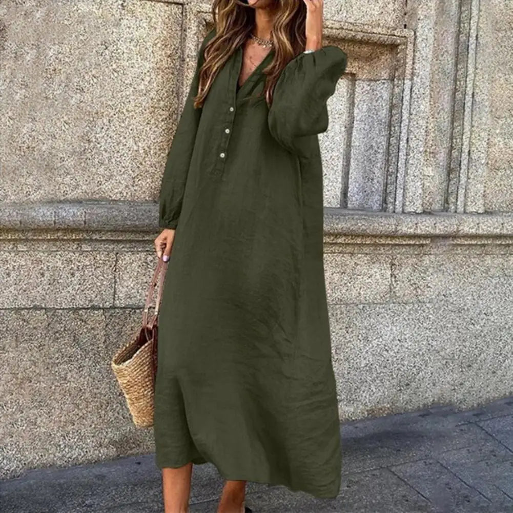 Gelina™ Loose Fit Long Sleeve Midi Dress