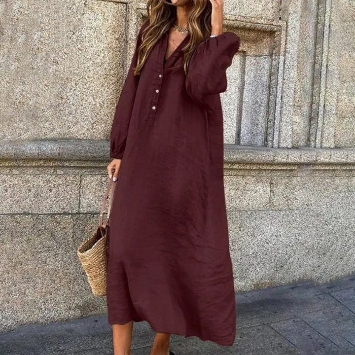 Gelina™ Loose Fit Long Sleeve Midi Dress