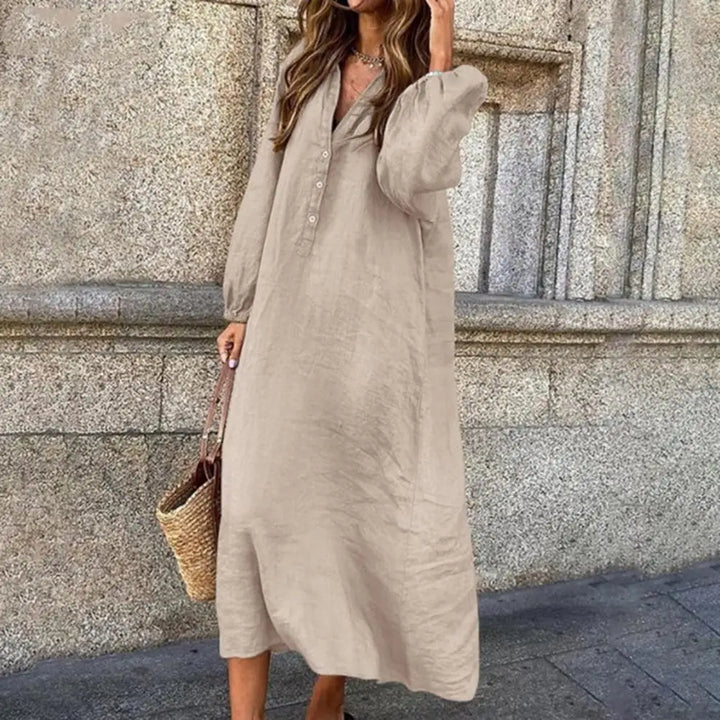 Gelina™ Loose Fit Long Sleeve Midi Dress