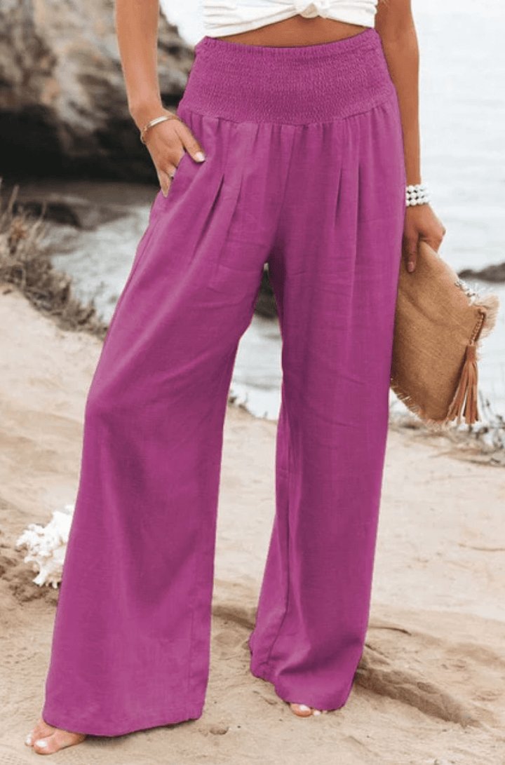 Milda™ High-Waist Cotton Linen Palazzo Trousers