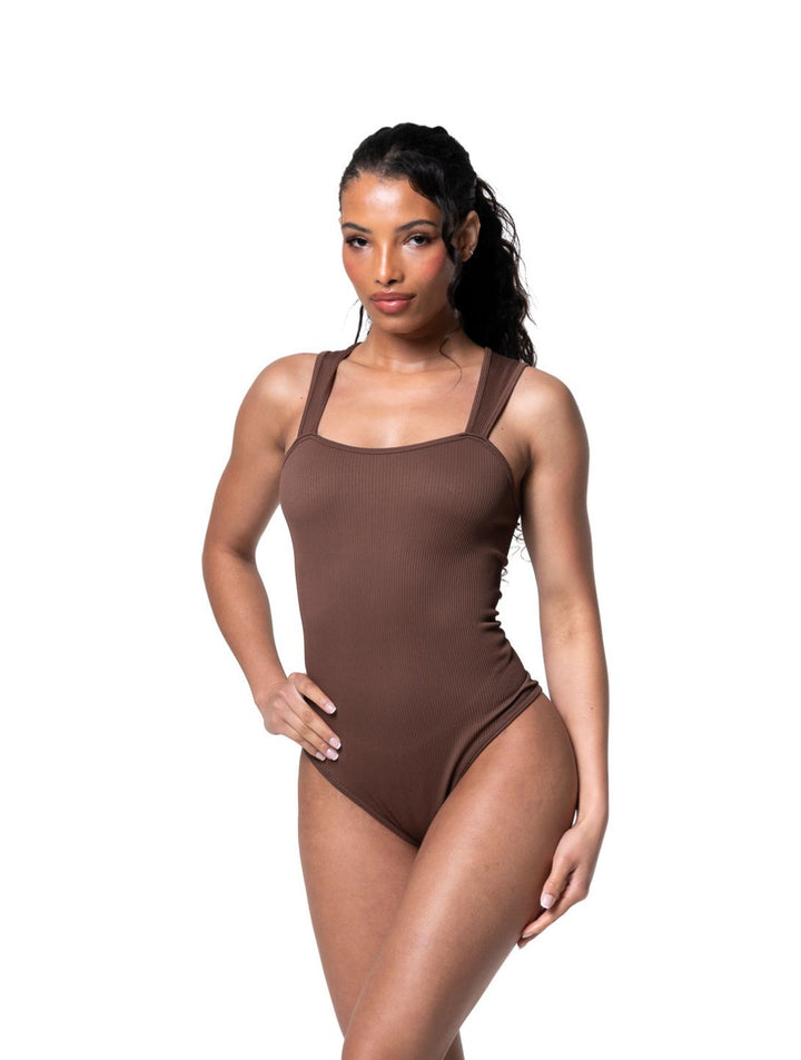 Ribbed Square Neck Shapewear Bodysuit