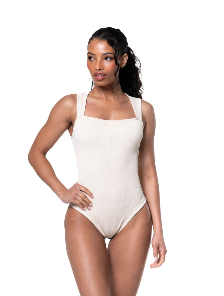 Ribbed Square Neck Shapewear Bodysuit