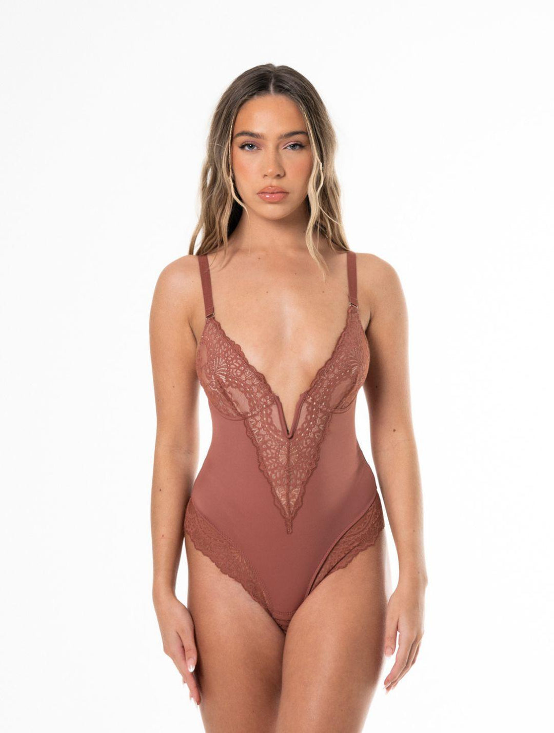 V-Neck Half Laced Bodysuit