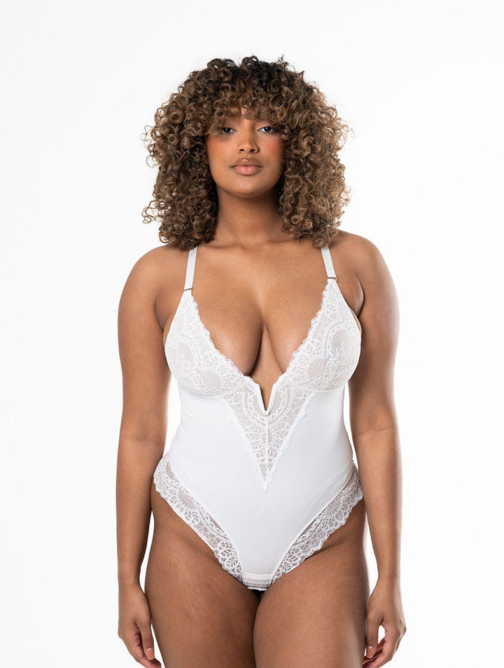 V-Neck Half Laced Bodysuit