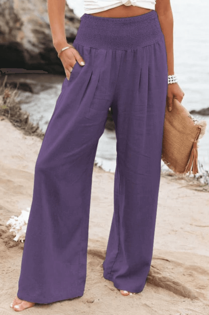 Milda™ High-Waist Cotton Linen Palazzo Trousers