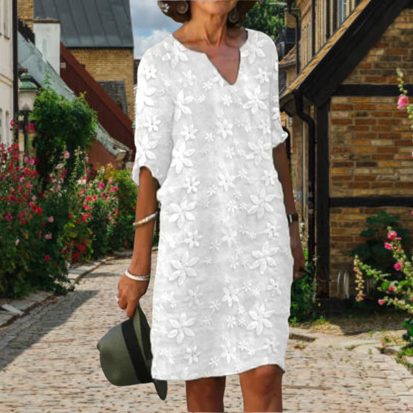 Janet™ Elegant Floral Linen Dress