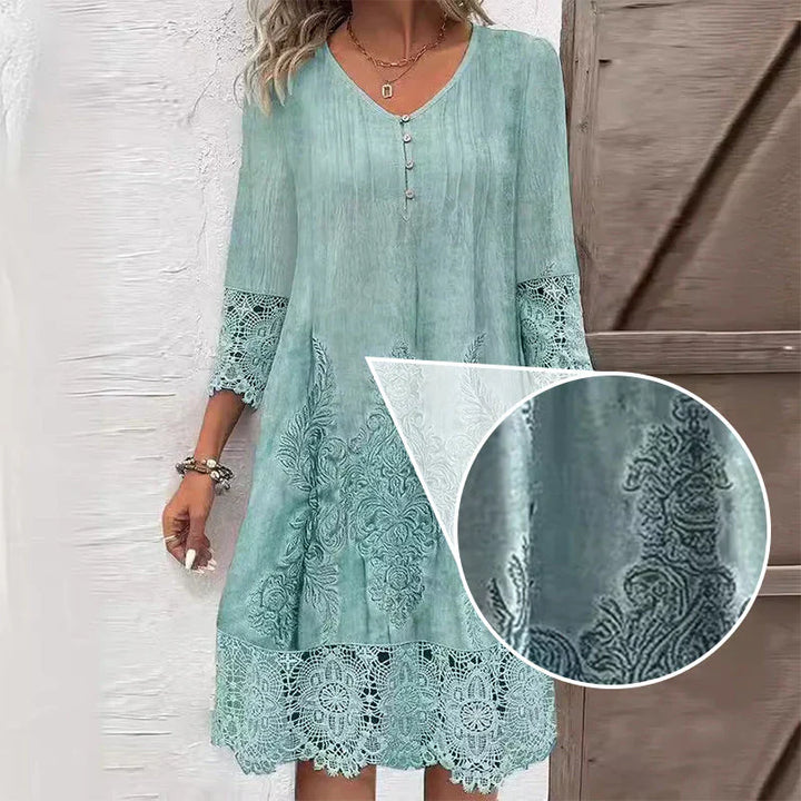 Elenora™ Elegant half-sleeved lace dress with V-neck